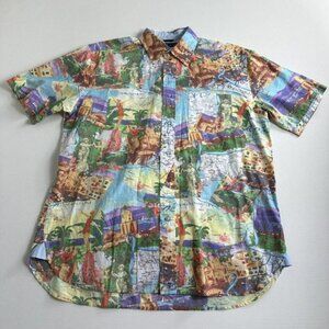 Tommy Hilfiger Mens Graphic Short‎ Sleeve Button Down Camp Shirt Size Medium